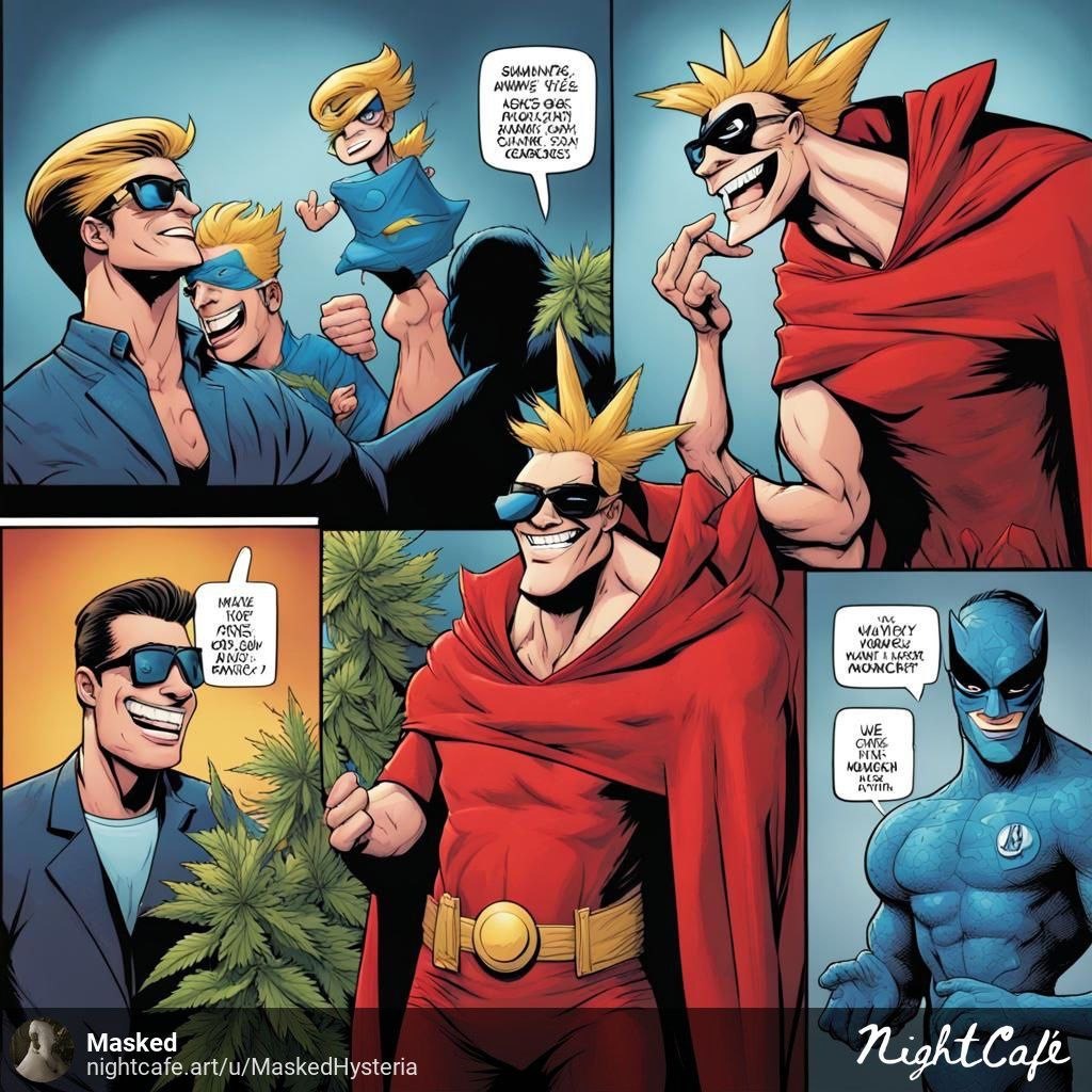 An early comic collage of colourful, exaggerated characters. Lettering is part of the original artwork.