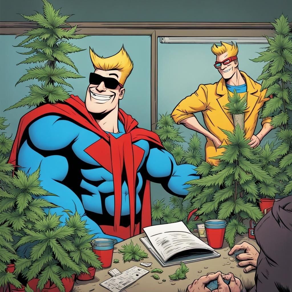 Comic characters gathered around an open notebook and plants.